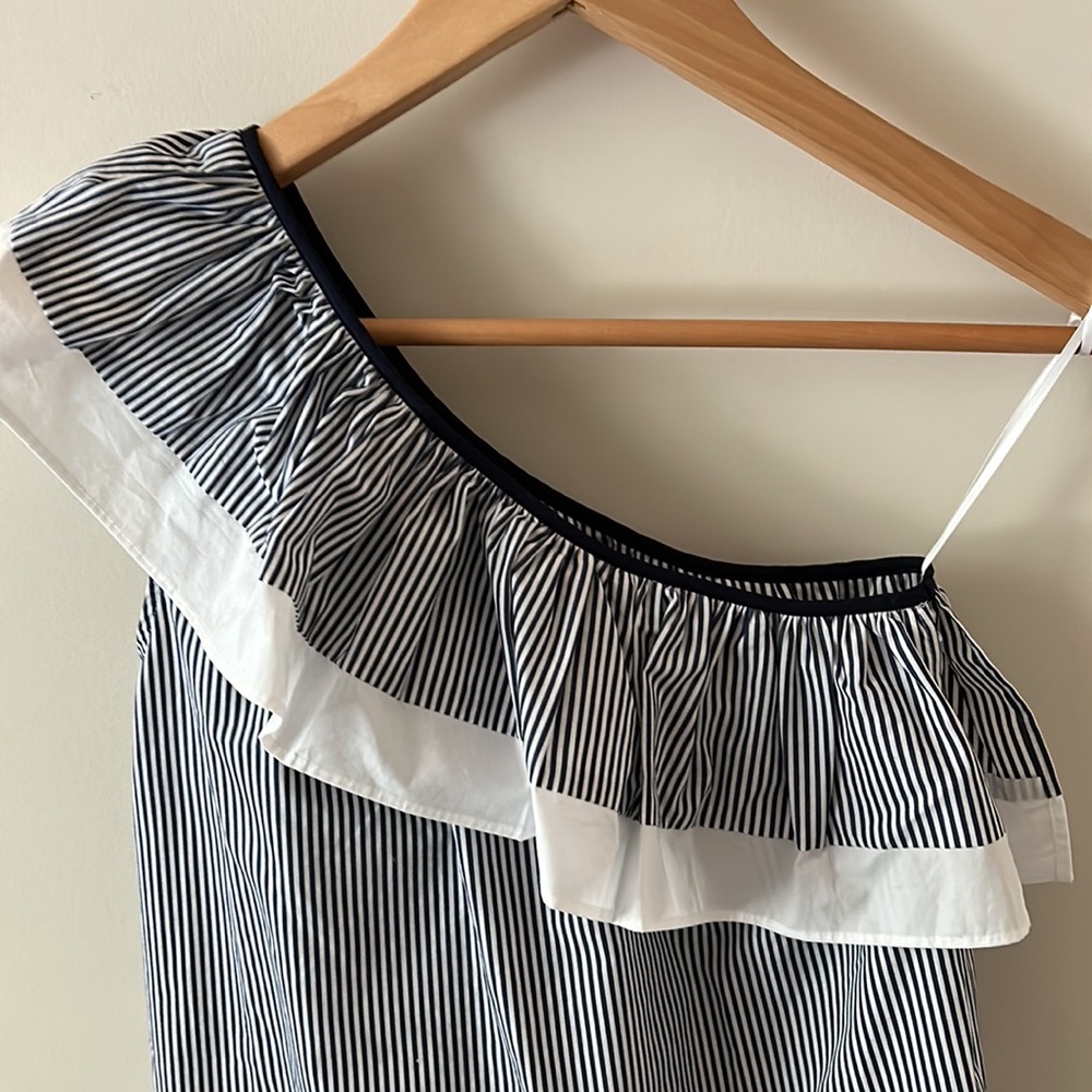 J. Crew One-Shoulder Ruffle Striped Blouse - Picture 2 of 5